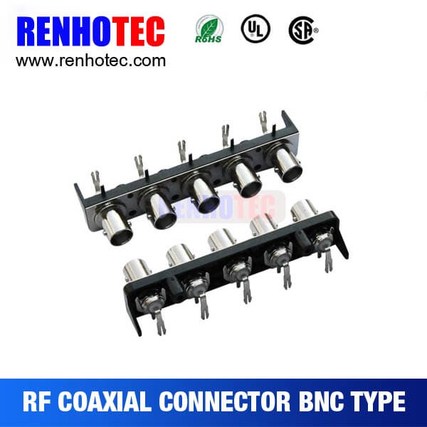 90 Five in Row BNC Jack PCB Mount RF Electrical Connector